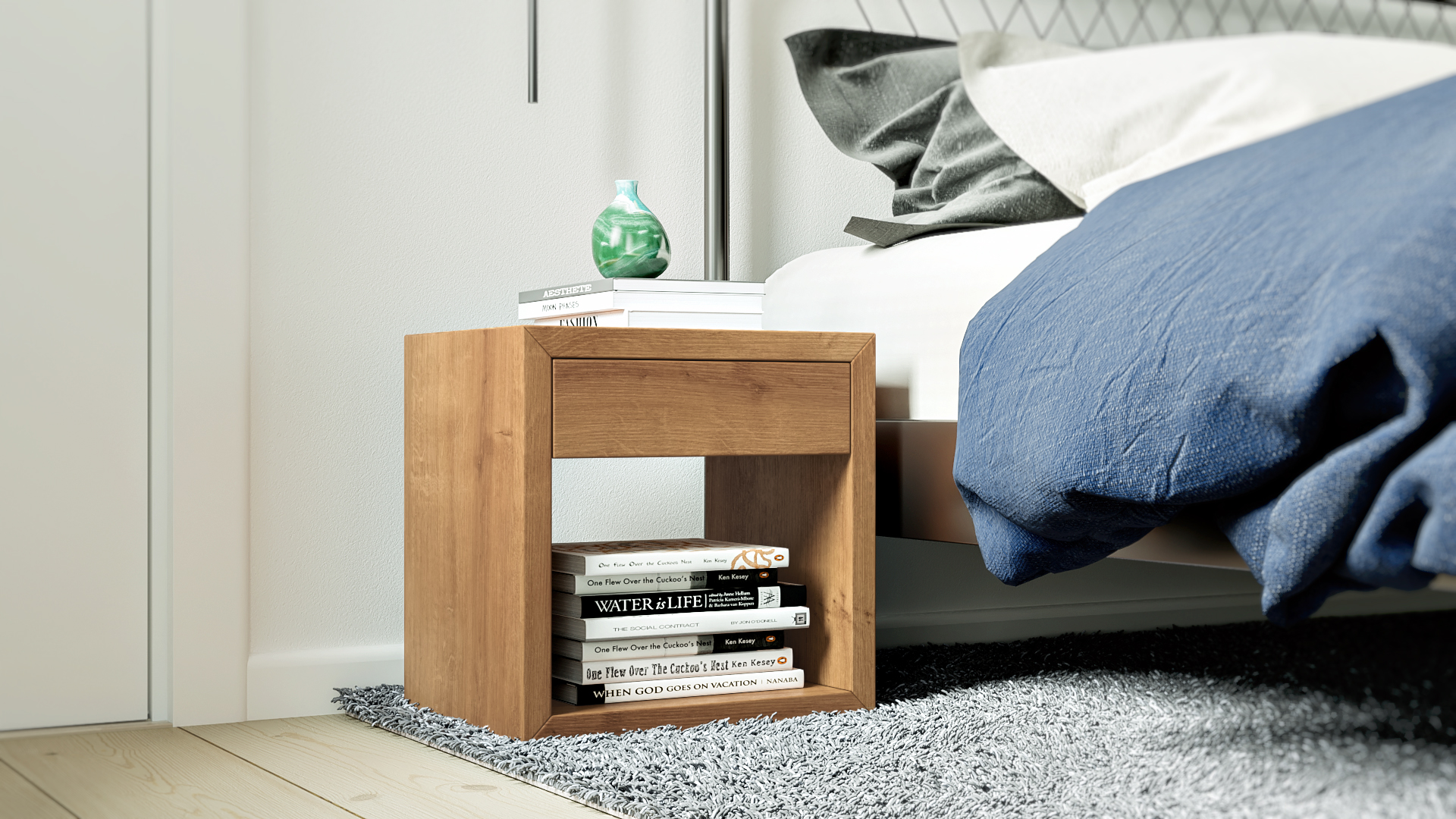 Hugo Cubic 39 Nachttisch aus massiver Eiche, matt lackiert | Woodek Design