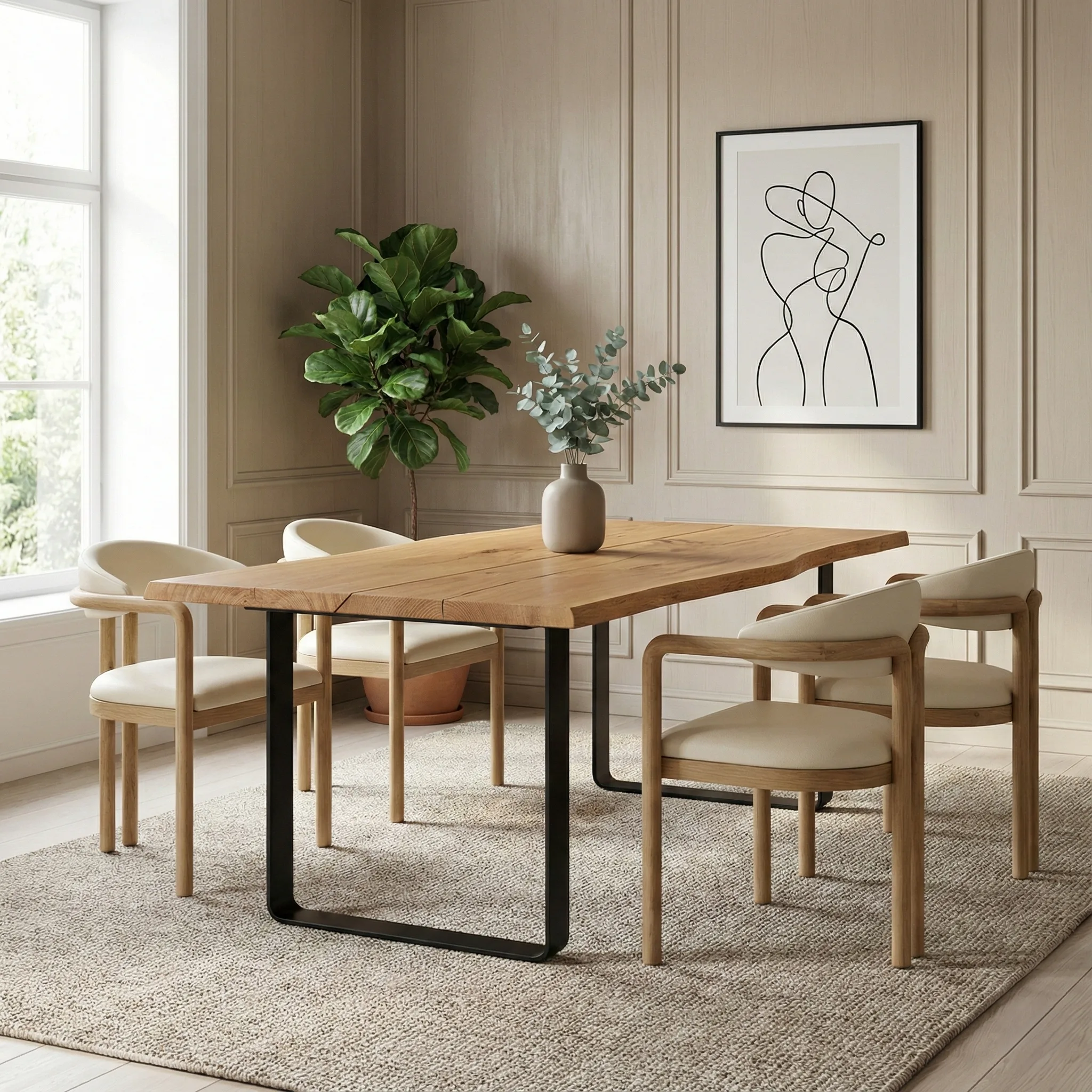 Woodek Esstisch OAKEN aus massiver Eiche, Naturkante, Design-Esstisch mit Metallbeinen – Bild 3