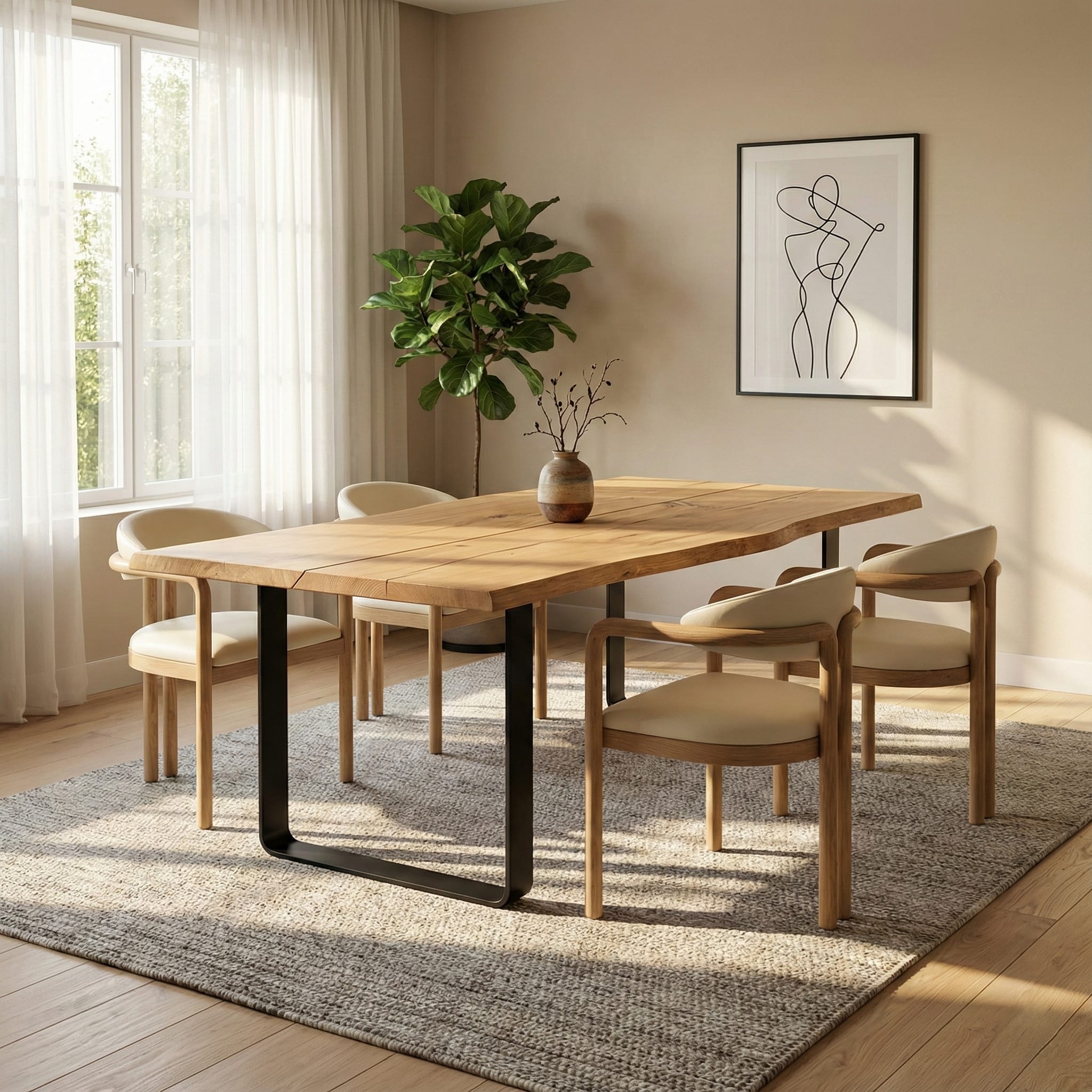 Woodek Esstisch OAKEN aus massiver Eiche, Naturkante, Design-Esstisch mit Metallbeinen – Bild 2