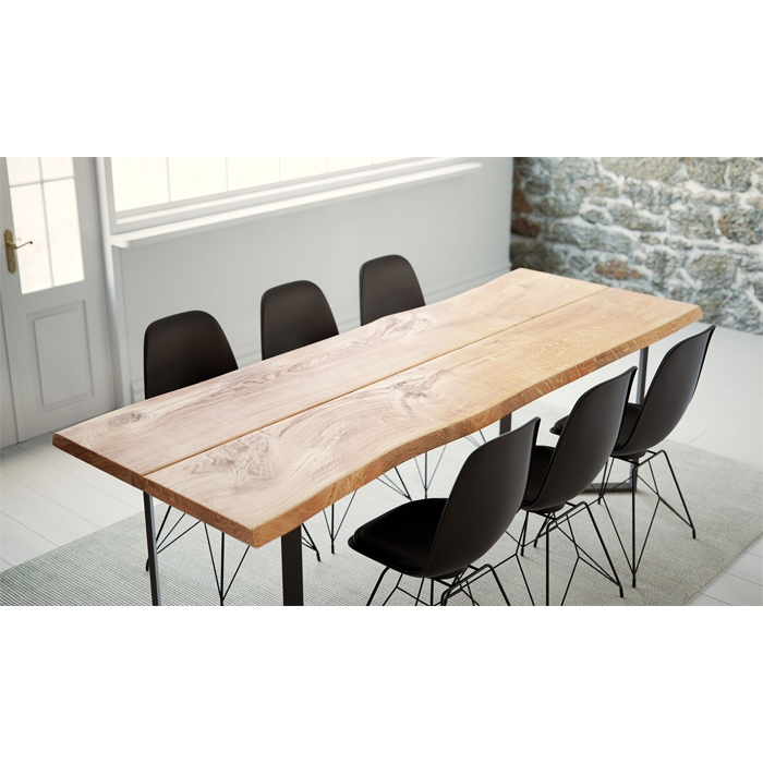 Woodek Esstisch OAKEN aus massiver Eiche, Naturkante, Design-Esstisch mit Metallbeinen – Bild 7