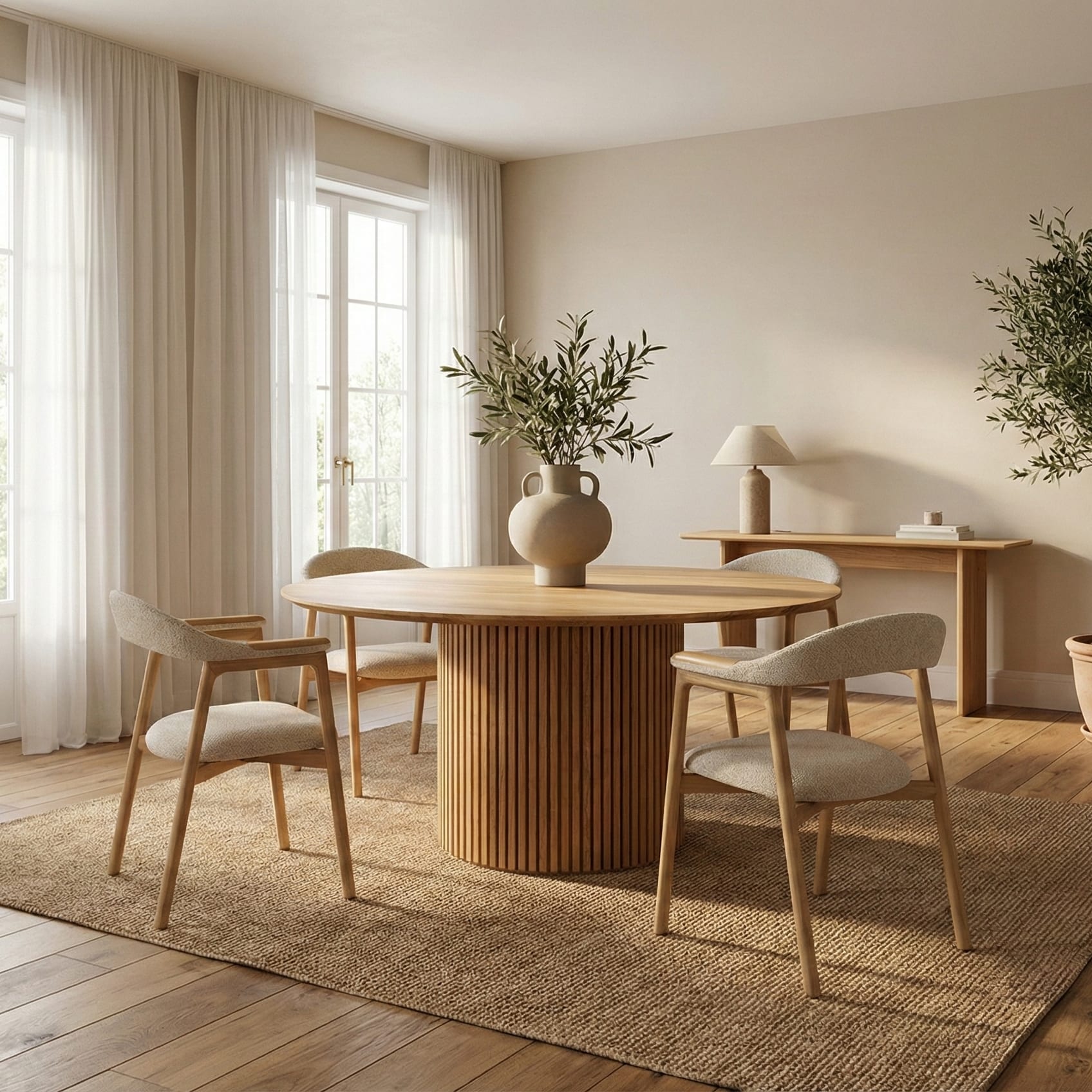 Woodek Esstisch OSLO aus massiver Eiche, runder Design-Esstisch mit Mittelfuß – Bild 2