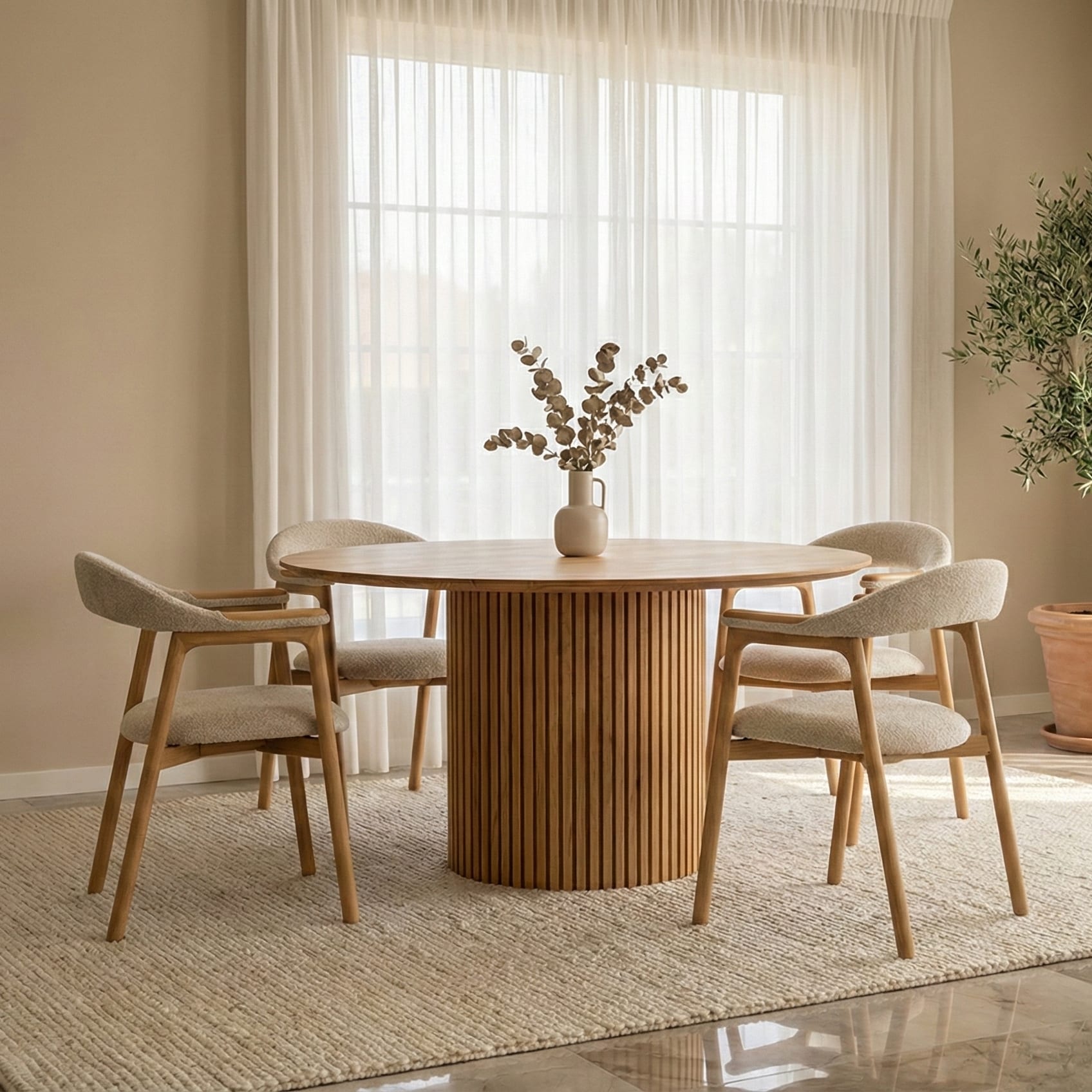 Woodek Esstisch OSLO aus massiver Eiche, runder Design-Esstisch mit Mittelfuß