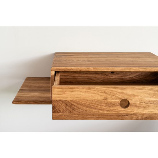 floating nightstand, kelluva yöpöytä, wooden nightstand, nightstand, oak nightstand, nightstand with shelf