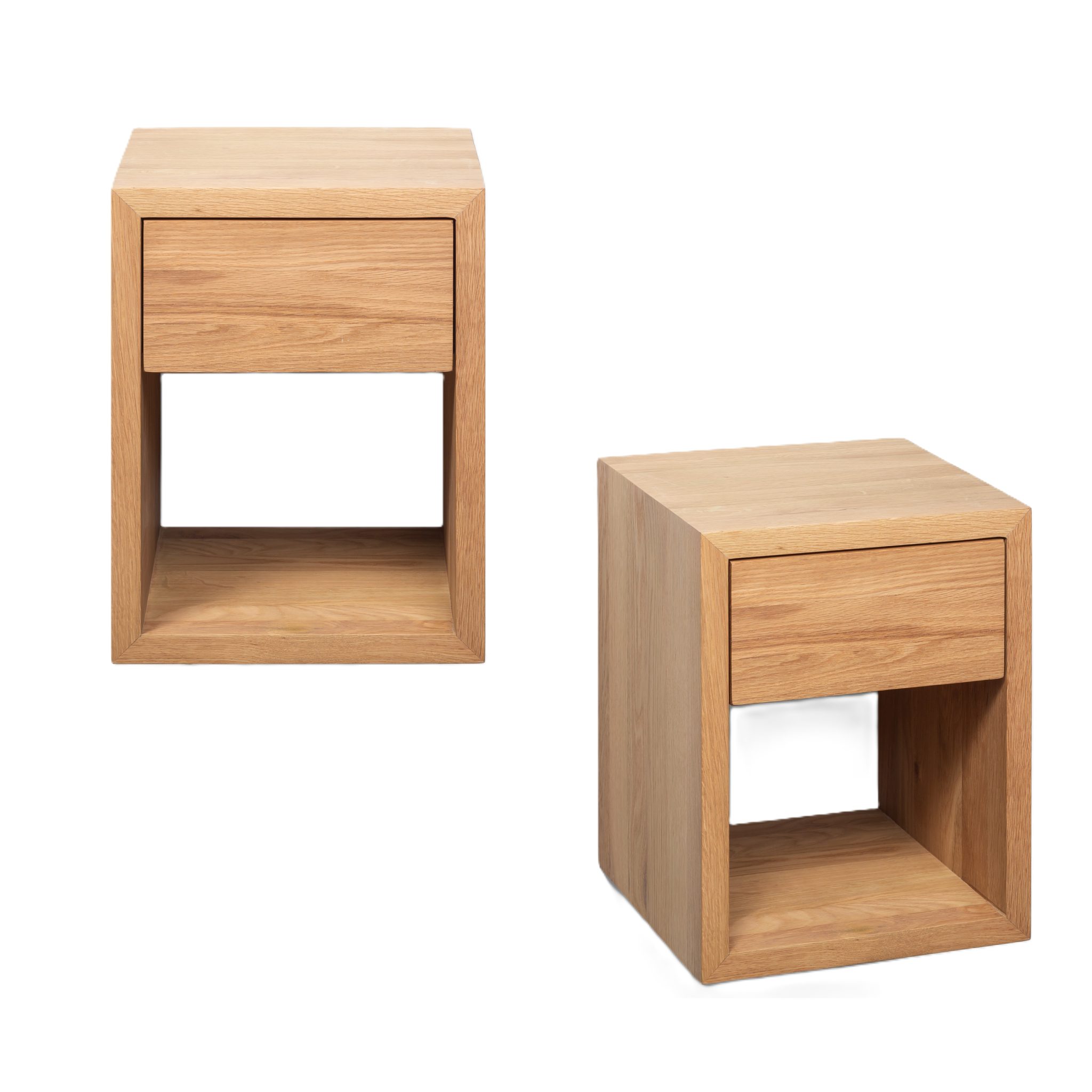 2er-Set Nachttische Hugo Cubic 30 aus massiver Eiche, matt lackiert mit Soft-Close | Woodek Design