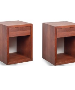 Nachttisch 2er Set, Kleiner Nussbaum HUGO Cubic mit Schublade