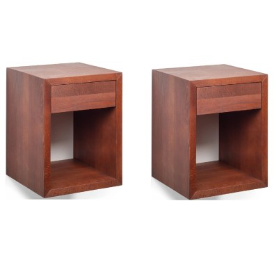Nachttisch 2er Set, Kleiner Nussbaum HUGO Cubic mit Schublade