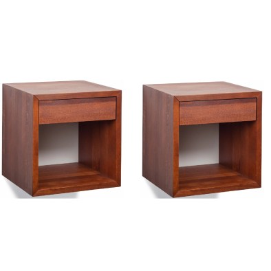 Nachttisch 2er Set, HUGO Cubic 39 mit Schublade, braun