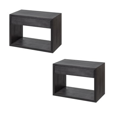 Nachttisch 2er Set, HUGO Breit mit Schublade, Schwarz