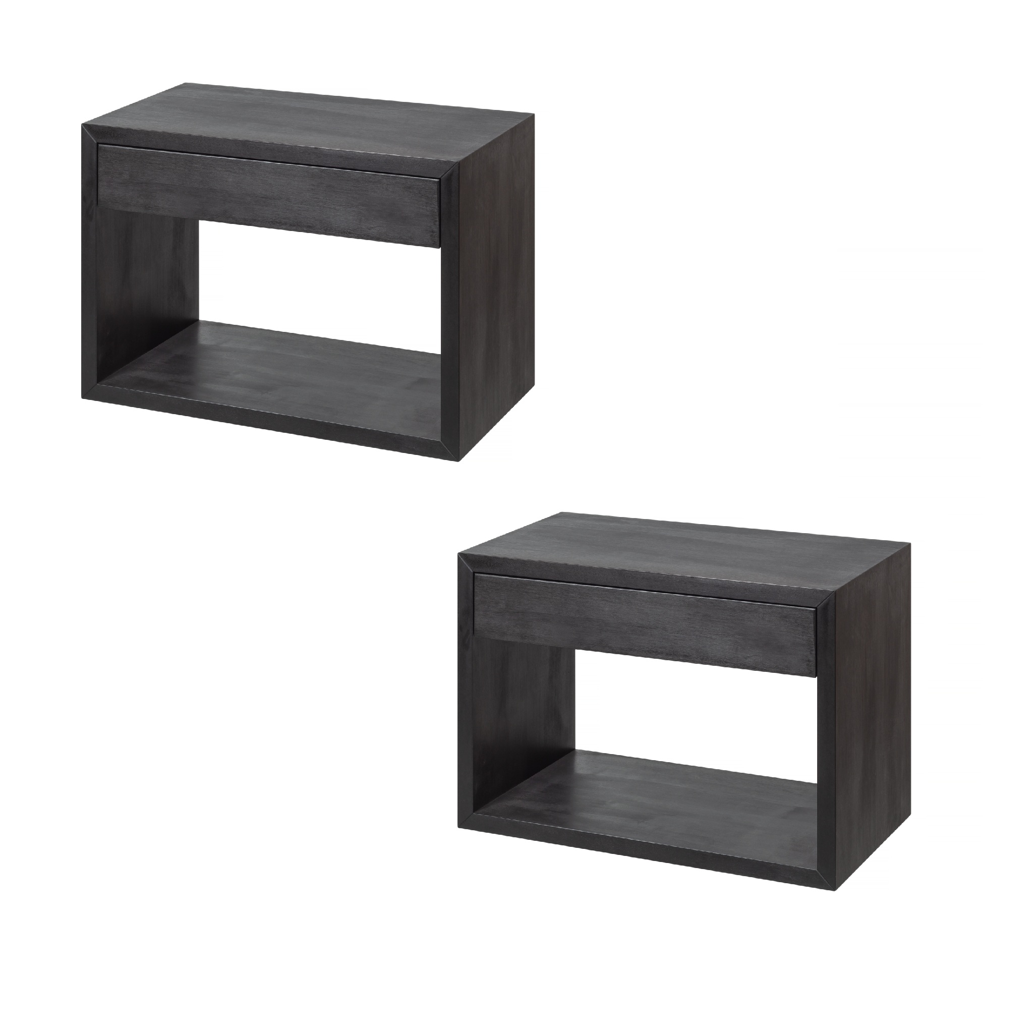 Nachttisch 2er Set, HUGO Breit mit Schublade, Schwarz