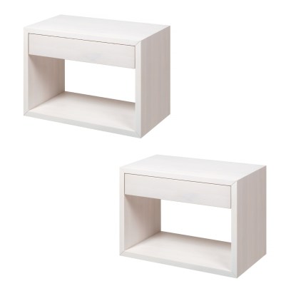 Nachttisch 2er-Set, HUGO Breit mit Schublade, Weiß