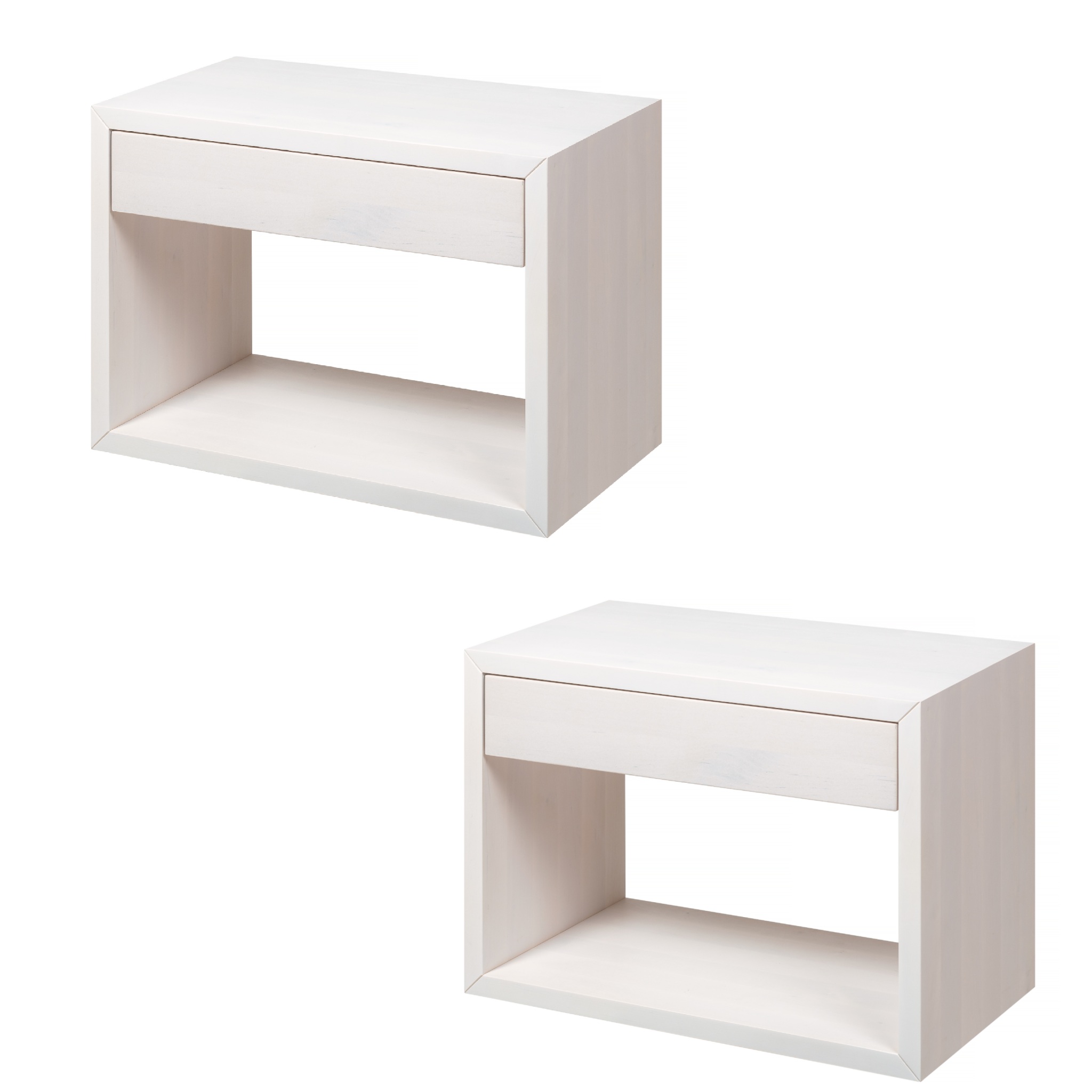 Nachttisch 2er-Set, HUGO Breit mit Schublade, Weiß