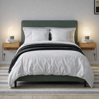 2er-Set Nachttische BO aus massiver Eiche, schwebende Wandkonsolen mit Schublade, matt lackiert | Woodek Design