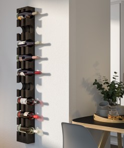 Wandmontiertes Weinregal aus massivem Buchenholz für 9 Flaschen, Schwarz