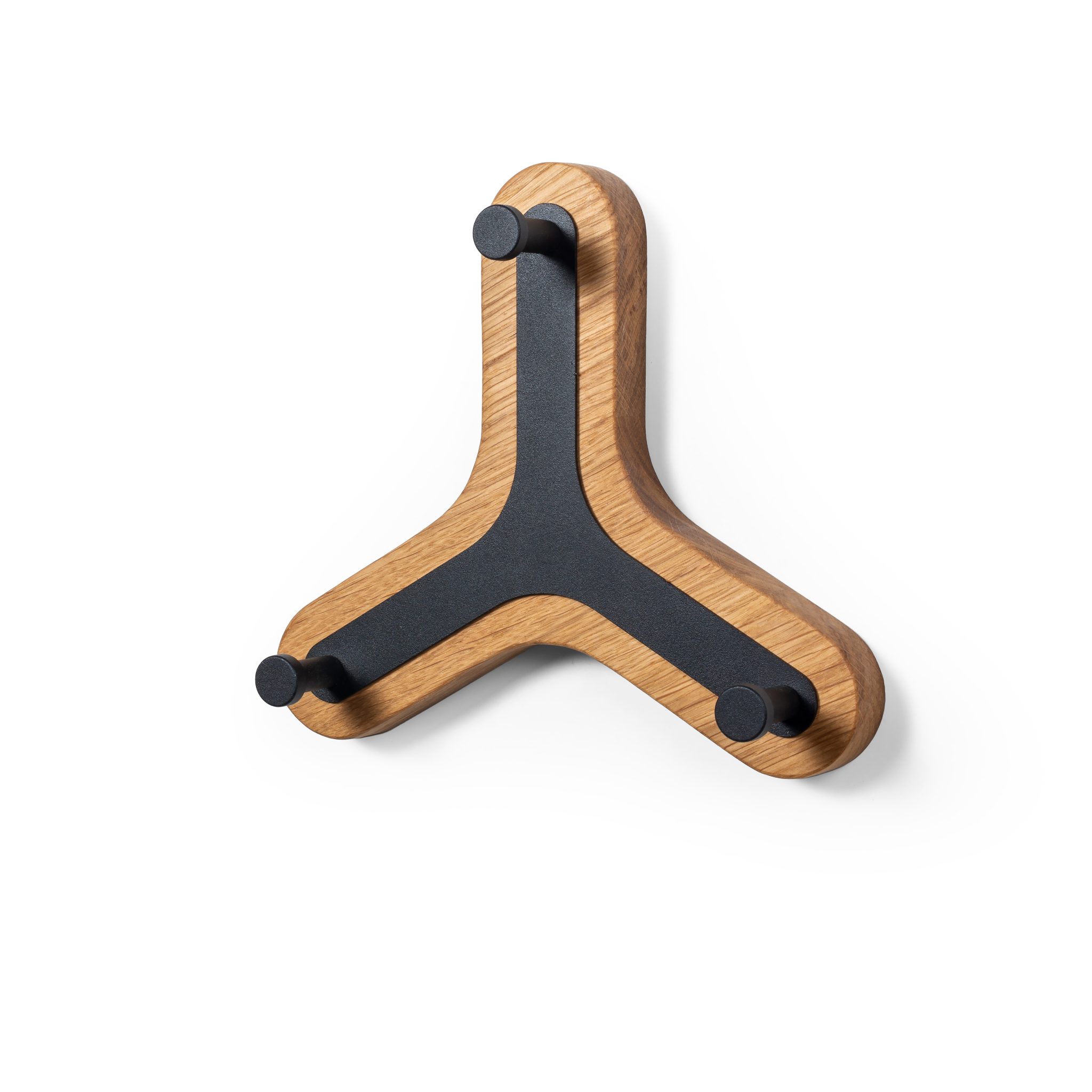 Garderobenhaken HUGO mit 3 Haken, aus geöltem Eichenholz und schwarzem Metall