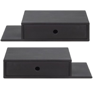 Nachttisch 2er Set, Farmhouse Nachttisch mit seitlichen Ablagen, Schwarz