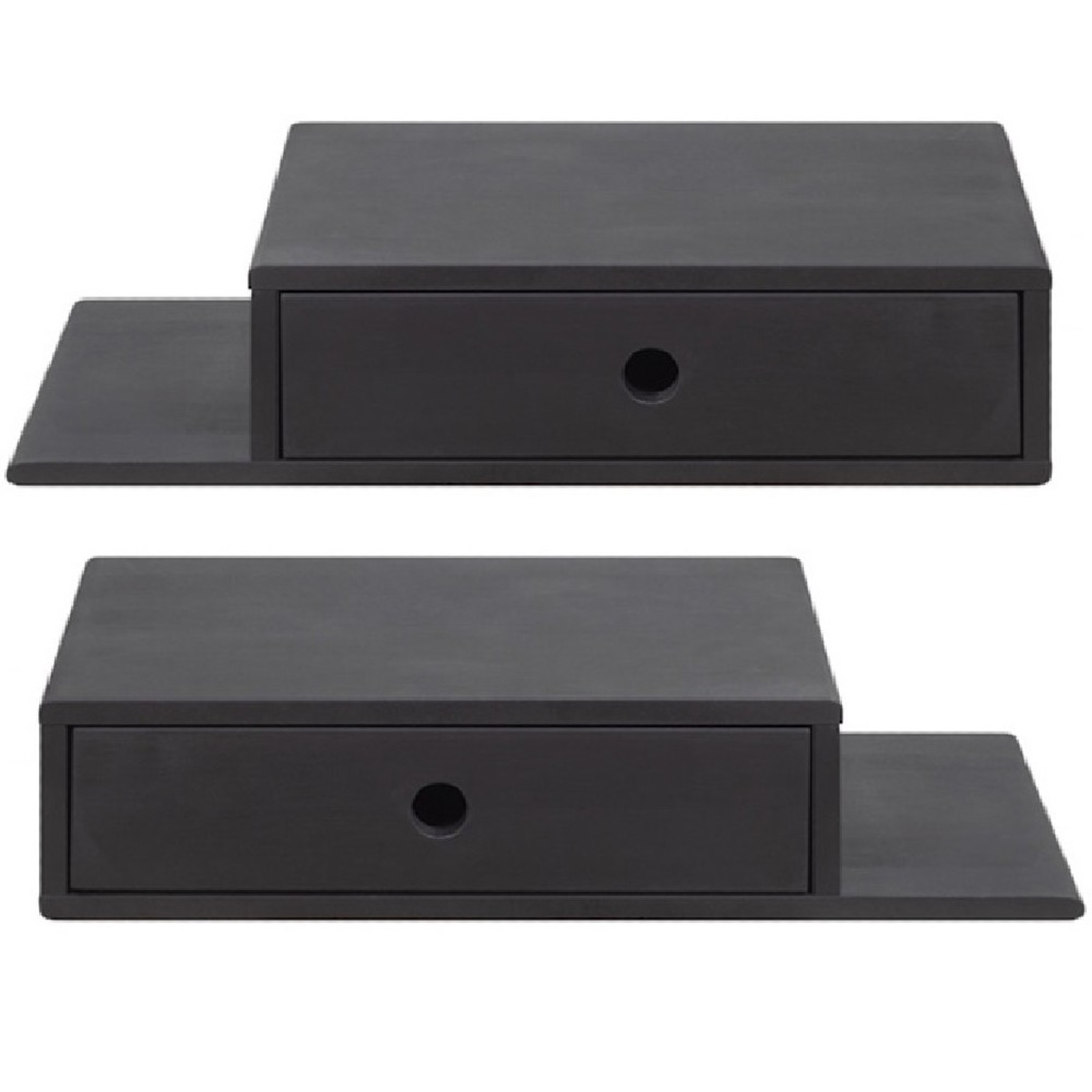 Nachttisch 2er Set, Farmhouse Nachttisch mit seitlichen Ablagen, Schwarz