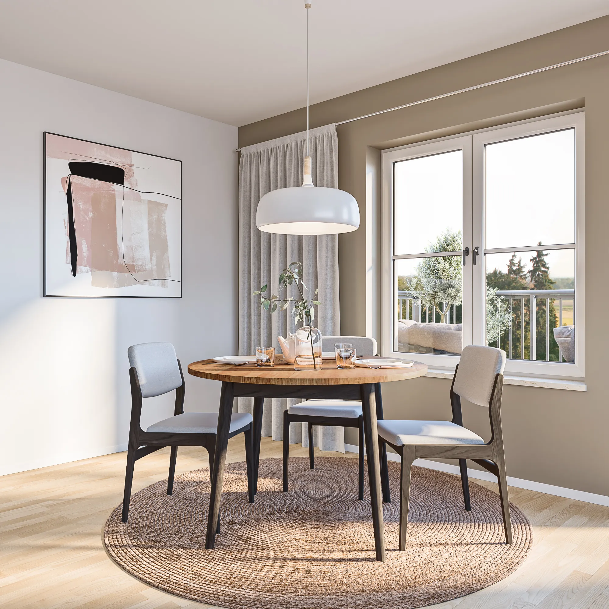 Eiche Esstisch Bo 108 cm ausziehbar + schwarz