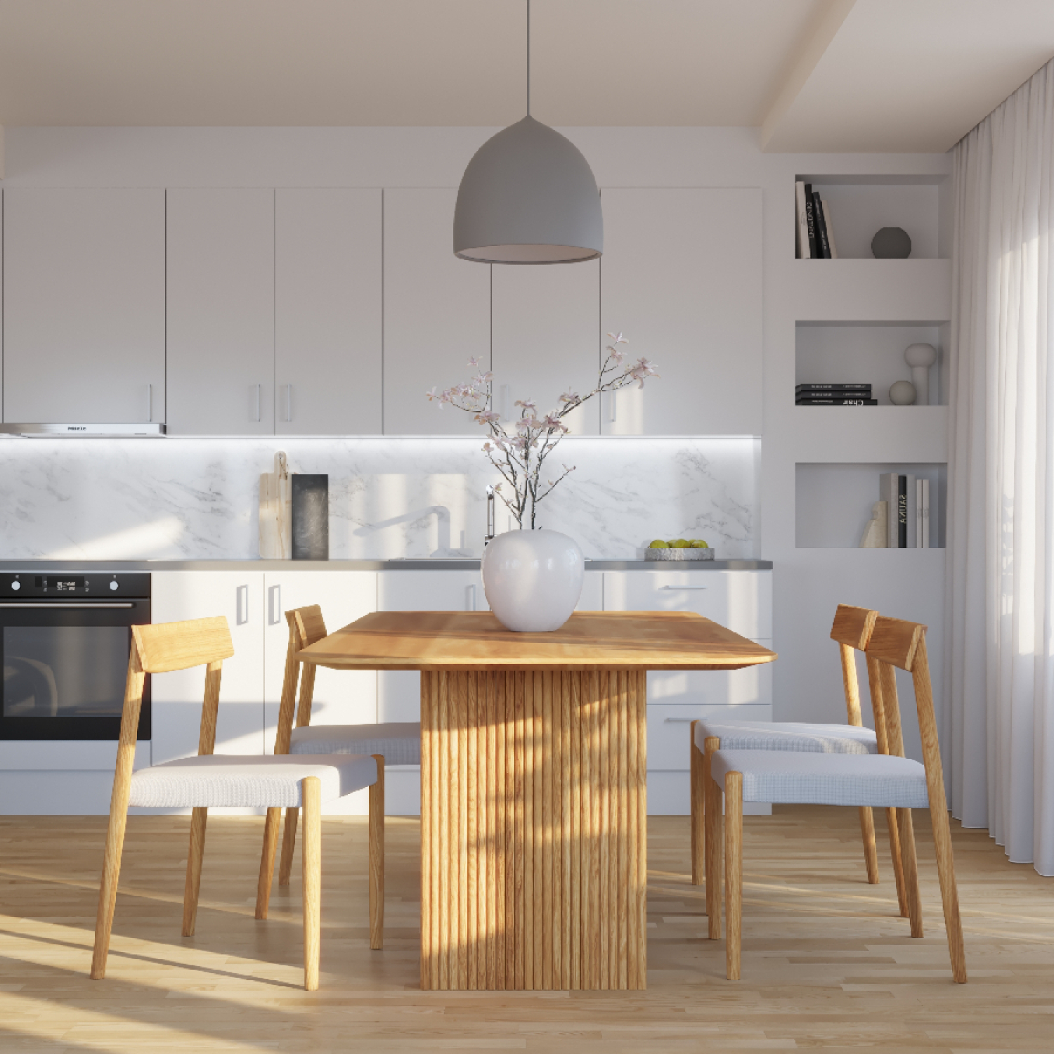 Woodek Esstisch TOMMY aus massiver Eiche, Design-Esstisch mit gerippten Holzbeinen