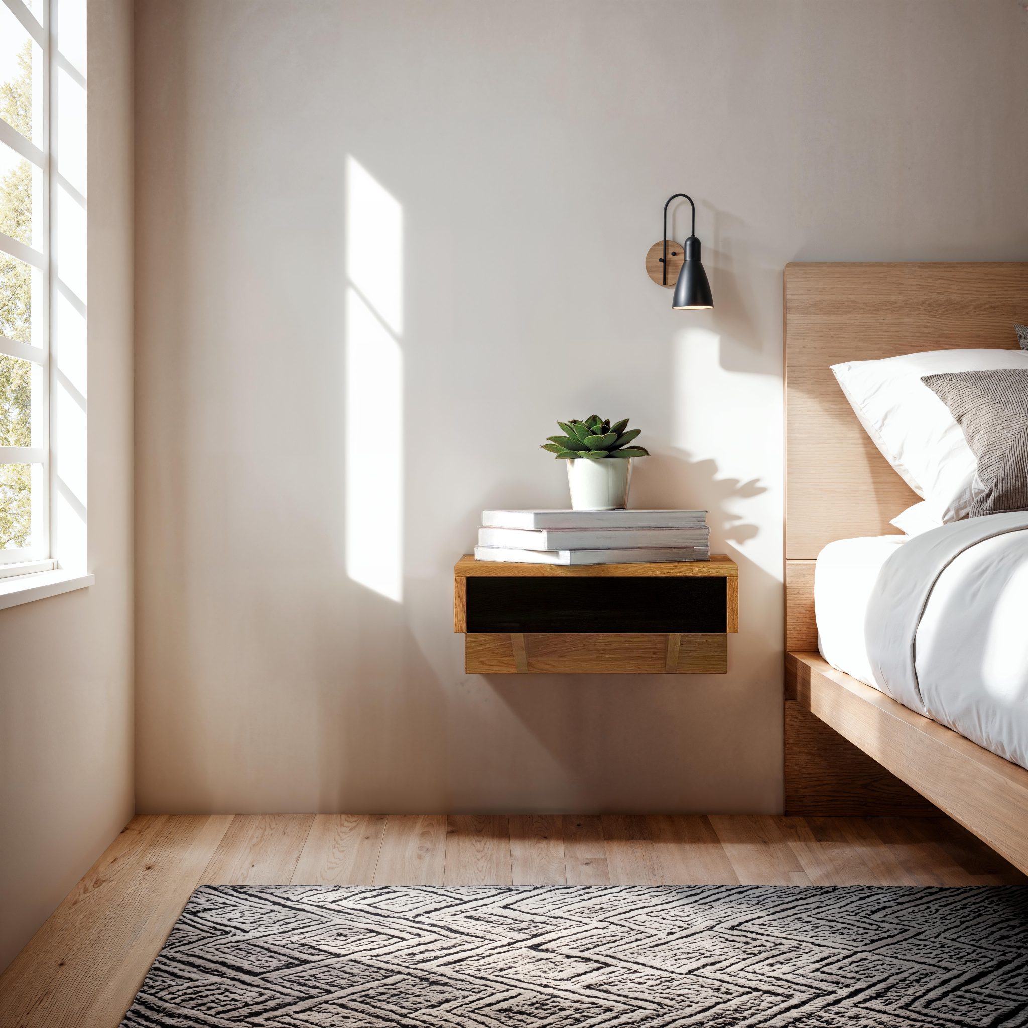 Wandhängender Nachttisch Bo aus massiver Eiche & Birke – Kompakt, elegant & funktional | Woodek Design