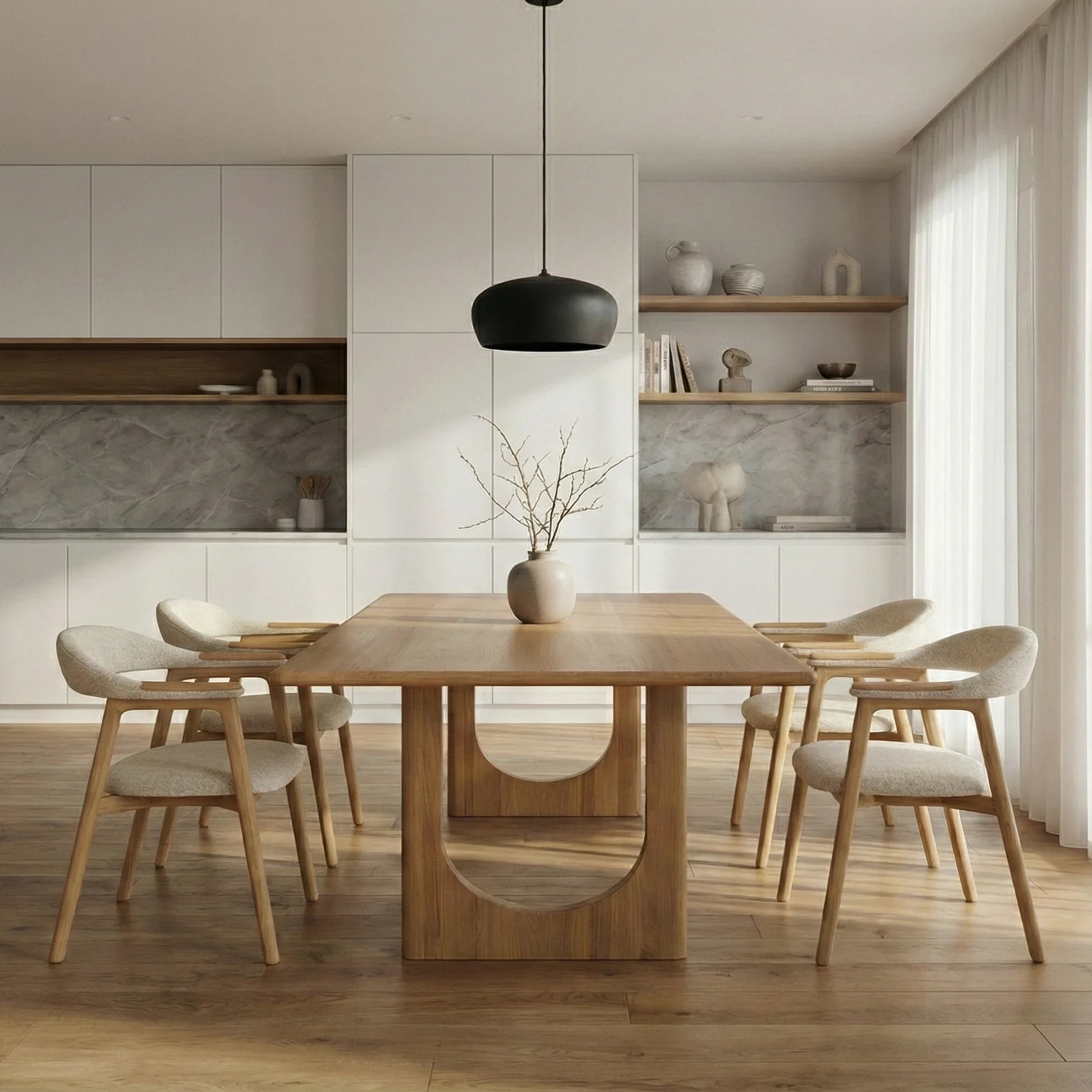 Woodek Esstisch THEO aus massiver Eiche, Design-Esstisch mit U-förmigen Holzbeinen