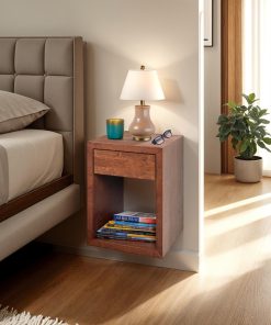 Hugo Nachttisch & Wandregal aus Esche/Birke mit Bernstein-Finish – Multifunktional, Minimalistisch & Warm | Woodek Design