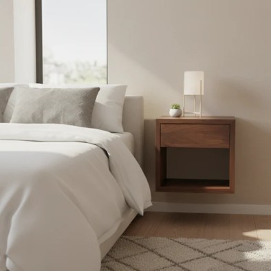 Nachttisch Hugo Cubic 39 aus massiver Walnuss, matt lackiert | Woodek Design