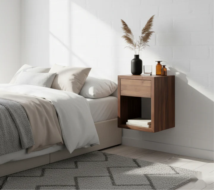 Nachttisch Hugo Cubic 30 aus massiver Walnuss, matt lackiert | Woodek Design