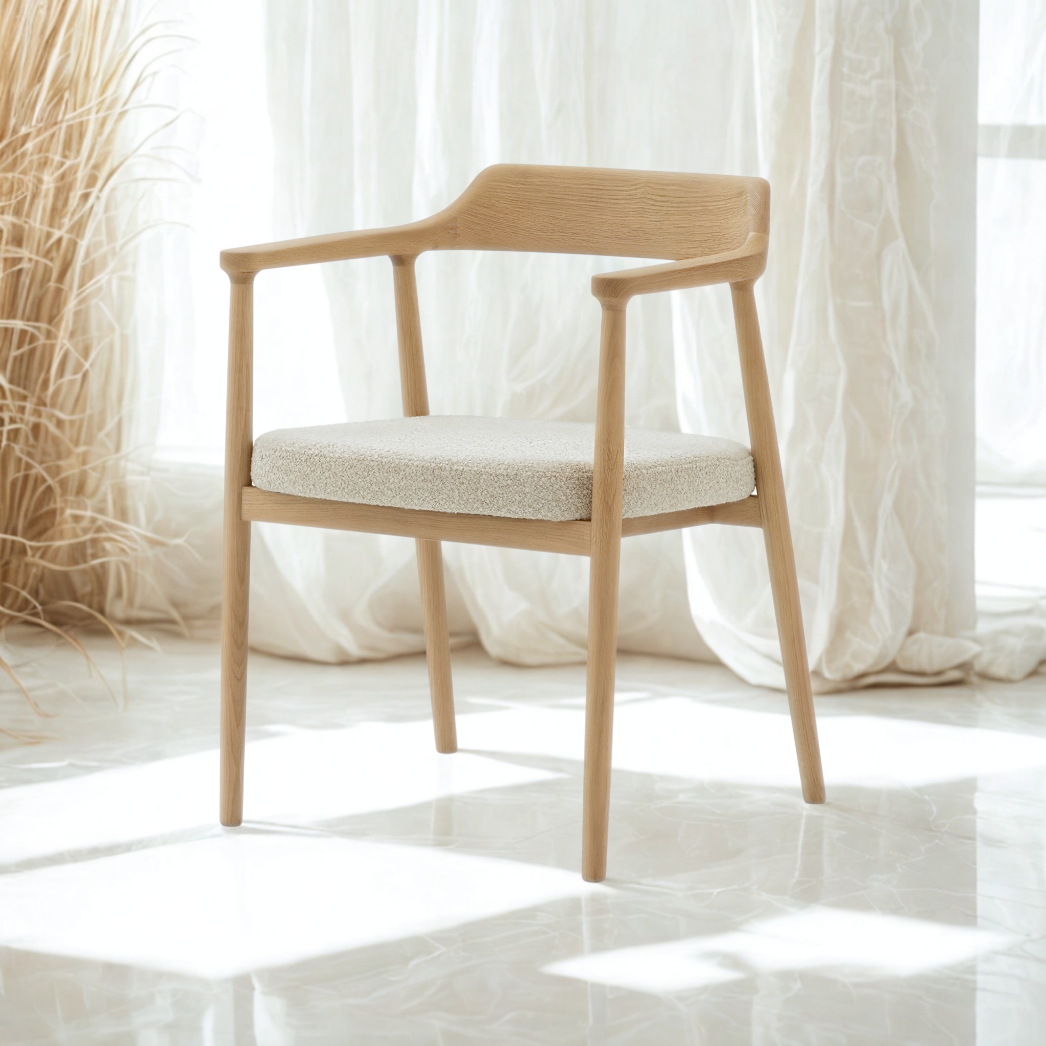 Bergen Esszimmerstuhl – skandinavische Harmonie aus Eiche und Cloud Beige | Woodek Design