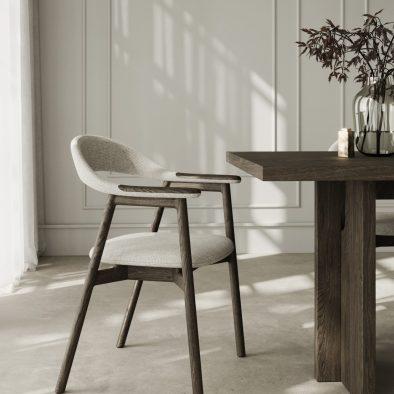 Franz Esszimmerstuhl aus massiver Eiche, Espresso-Finish & Vico 006-Stoff grau | Woodek Design