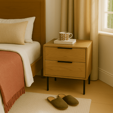 Nachttisch Bergen aus massiver Eiche natur, mit 2 Soft-Close Schubladen | Woodek Design