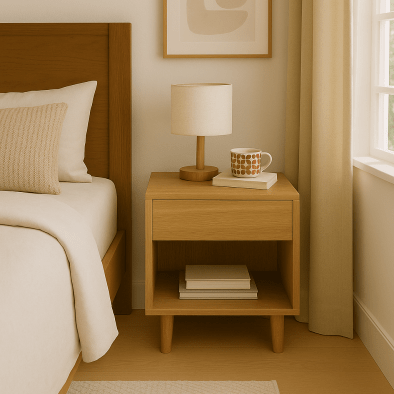 Nachttisch Celeste aus Eiche natur, Massivholz, mit Schublade und offenem Fach | Woodek Design