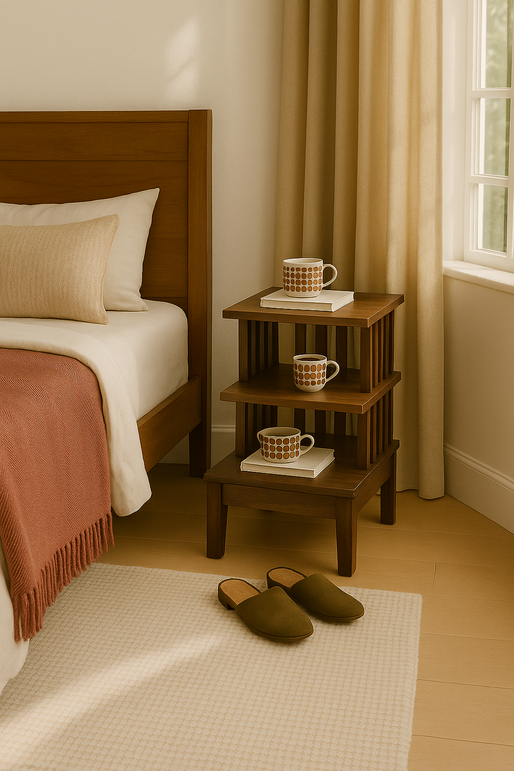 Nachttisch Celine aus massiver Walnuss, matt lackiert, minimalistisches Design | Woodek Design