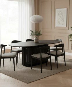 Franz Esstisch aus Eiche (Massivholzfuß & Furnierplatte), Espresso-Lack | Woodek Design