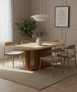 Franz Esstisch aus Eiche (Massivholzfuß & Furnierplatte), Natur-Lack | Woodek Design