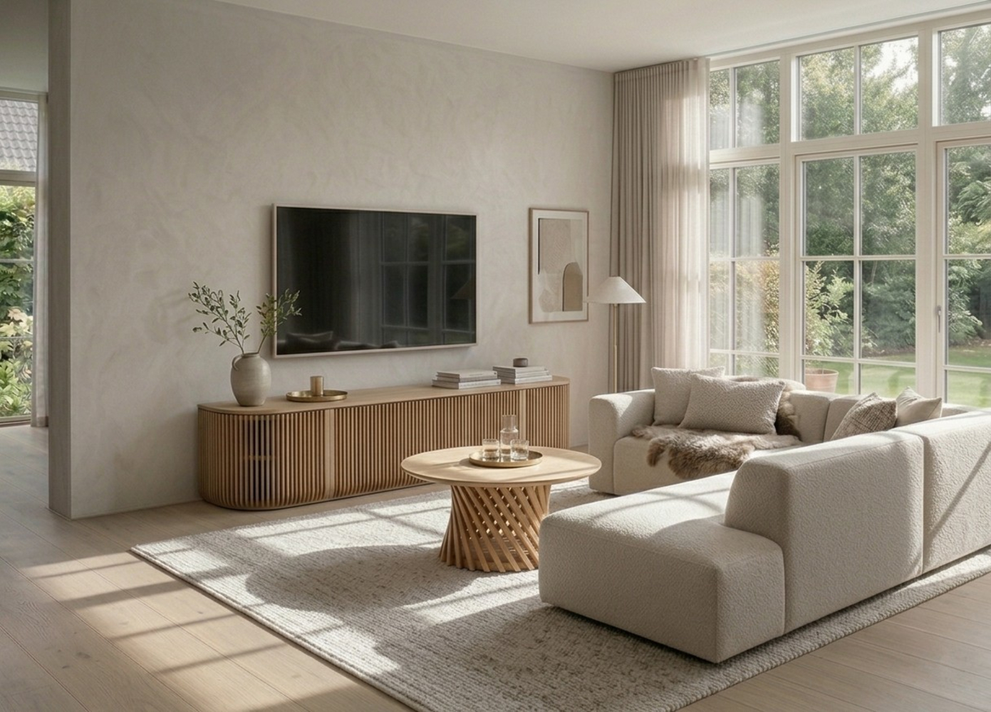 Franz TV-Board mit Lamellentüren aus Eiche (Massivholz & Furnier), matt lackiert | Woodek Design