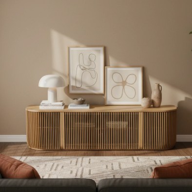 Franz TV-Board mit Lamellentüren aus Eiche (Massivholz & Furnier), matt lackiert | Woodek Design