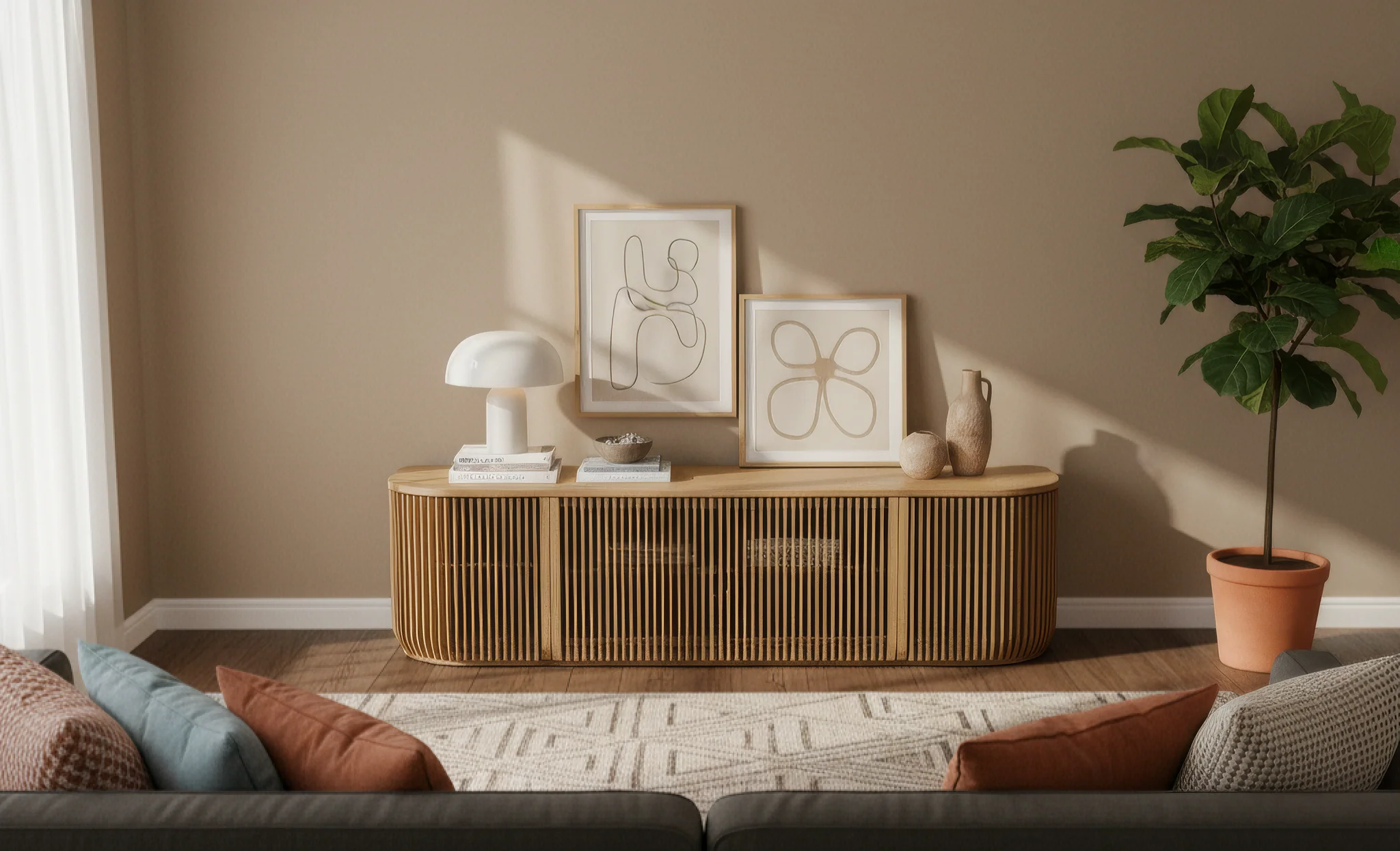 Franz TV-Board mit Lamellentüren aus Eiche (Massivholz & Furnier), matt lackiert | Woodek Design