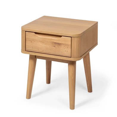 Woodek Nachttisch NORA aus Eiche, mit Schublade und Soft-Close, matt lackiert