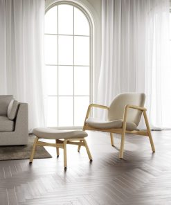 Sessel Theo aus massiver Eiche, beiger Stoff COBBLE 110 | Woodek Design