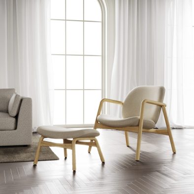 Sessel Theo aus massiver Eiche, beiger Stoff COBBLE 110 | Woodek Design