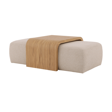 Celeste Couchtisch Eiche mit beigen Poufs | Woodek Design