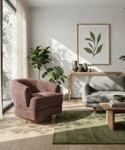 Drehsessel Emma aus Eiche mit rotem Stoff | Woodek Design