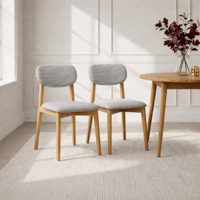 Stuhl Theo 2er‑Set aus Eiche, grauer Stoff Leigh 111 | Woodek Design