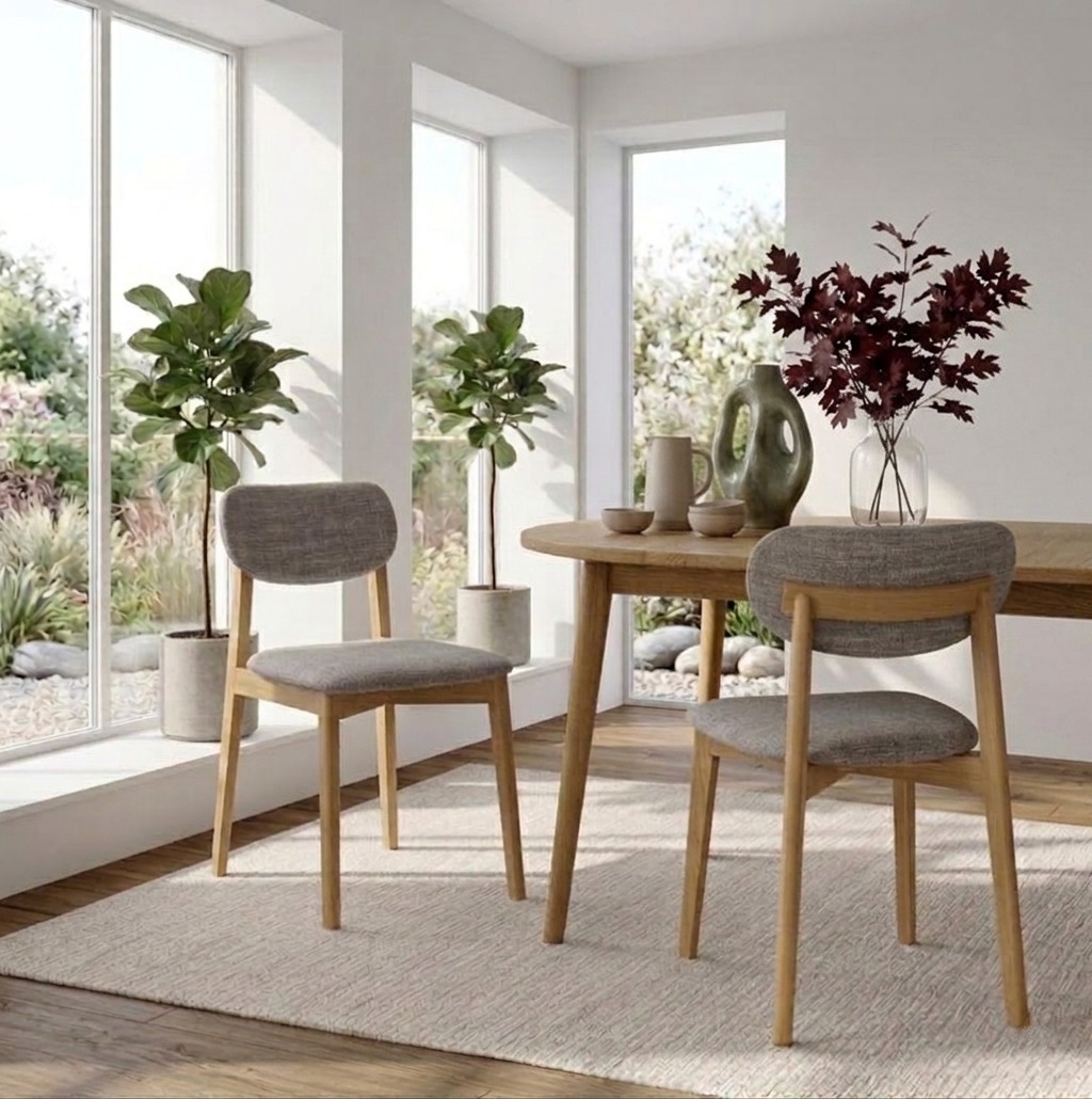 Stuhl Theo 2er-Set aus Eiche, grauer Stoff Leigh 111 | Woodek Design