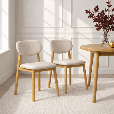 Stuhl Theo 2er‑Set aus Eiche, Bezug Riely 111 beige | Woodek Design