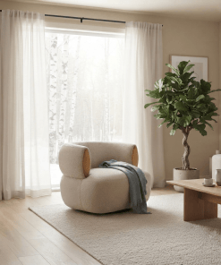 Theo Drehfauteuil aus Eiche mit Nature-Bezug | Woodek Design