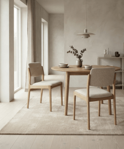 Stuhl OSLO 2er-Set aus massiver Eiche, Esszimmerstuhl mit beigem Stoffbezug (Stoff Cobble 110) | Woodek Design