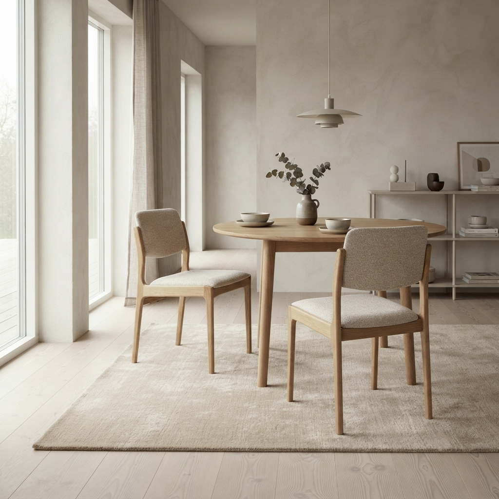 Stuhl OSLO 2er-Set aus massiver Eiche, Esszimmerstuhl mit beigem Stoffbezug (Stoff Cobble 110) | Woodek Design