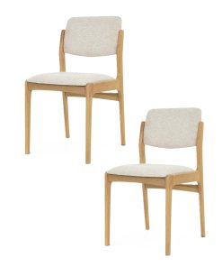 Stuhl OSLO 2er-Set aus massiver Eiche, Esszimmerstuhl mit beigem Stoffbezug (Stoff Cobble 110) | Woodek Design
