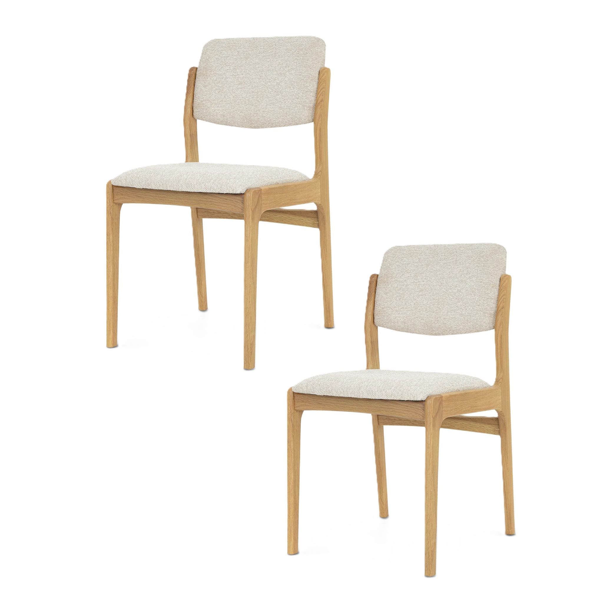 Stuhl OSLO 2er-Set aus massiver Eiche, Esszimmerstuhl mit beigem Stoffbezug (Stoff Cobble 110) | Woodek Design